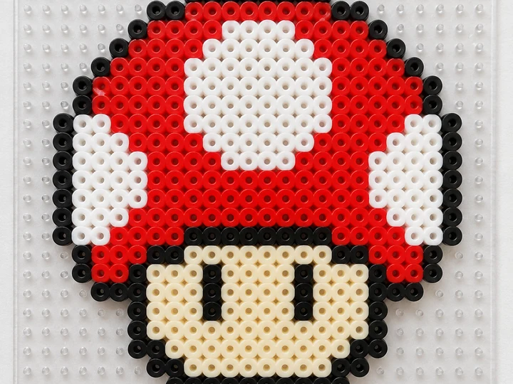 Classic Retro Power Mushroom - Handcrafted Perler bead pattern design preview
